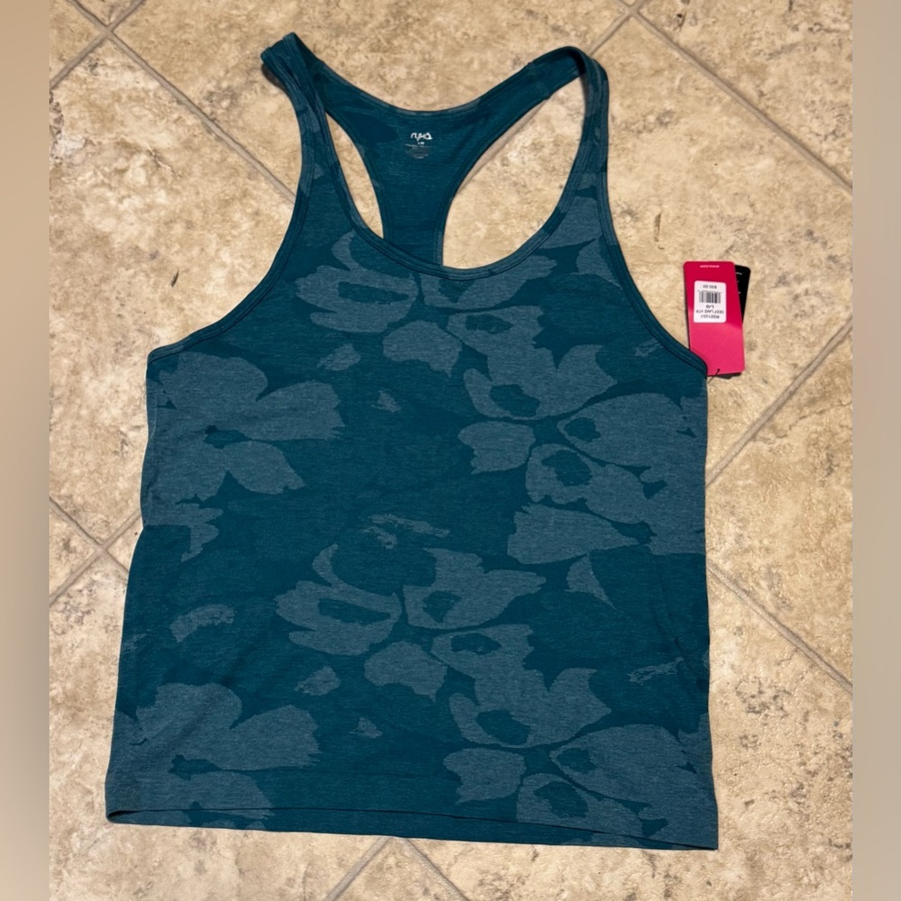 NWT Ryka Women’s Racerback Tank Size Large Teal Abstract Floral Print
